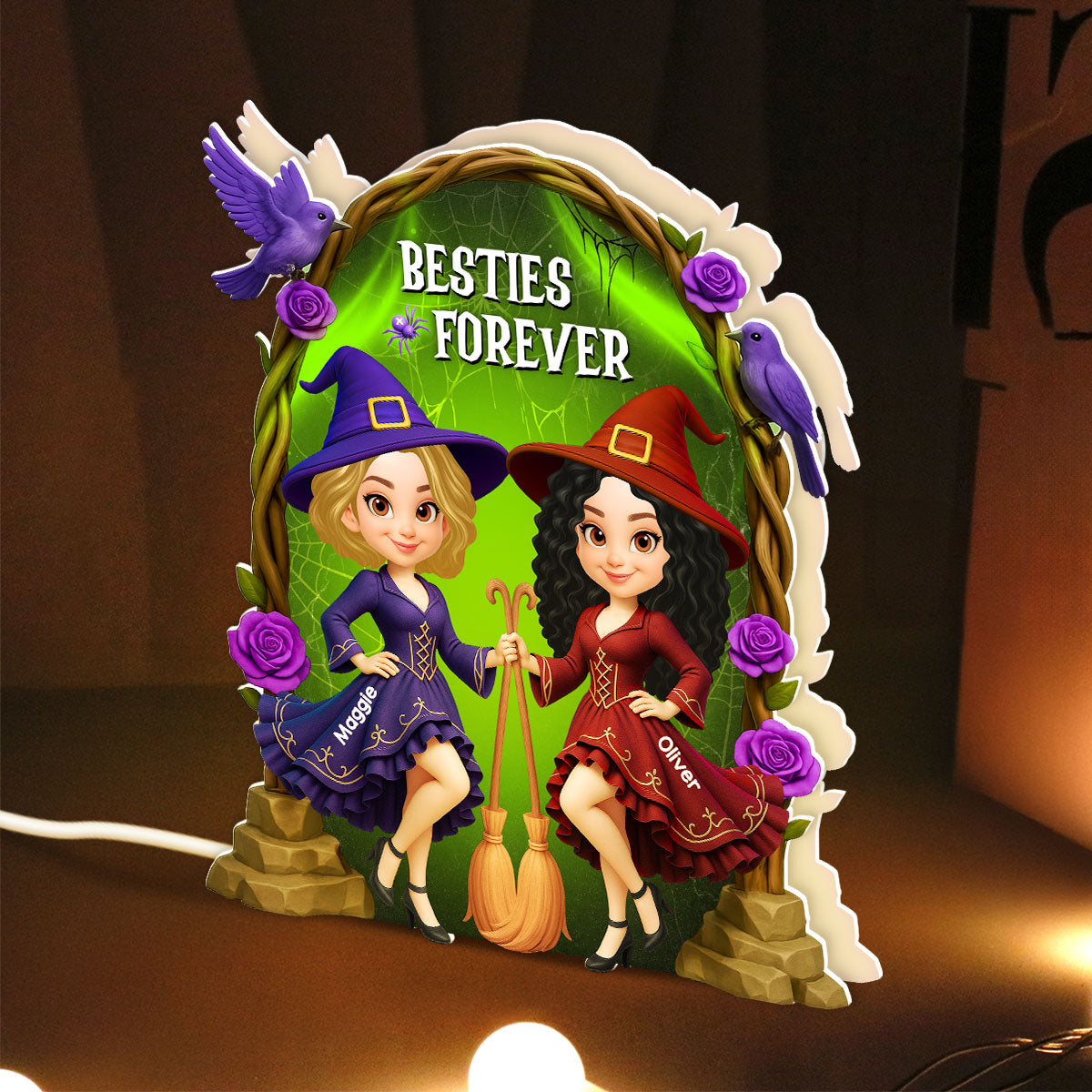 Purple And Green Halloween Gate Besties Sisters Witch Personalized Light Box