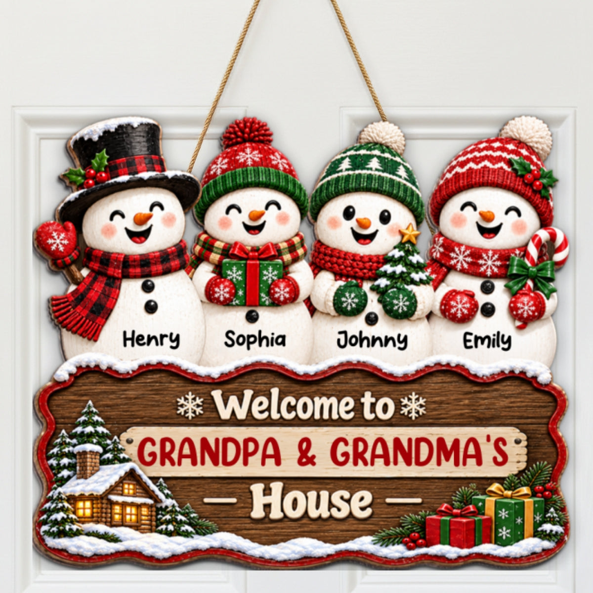Heartwarming Snowman Grandkids - Personalized Wood Sign - Christmas Decoration For Grandparents