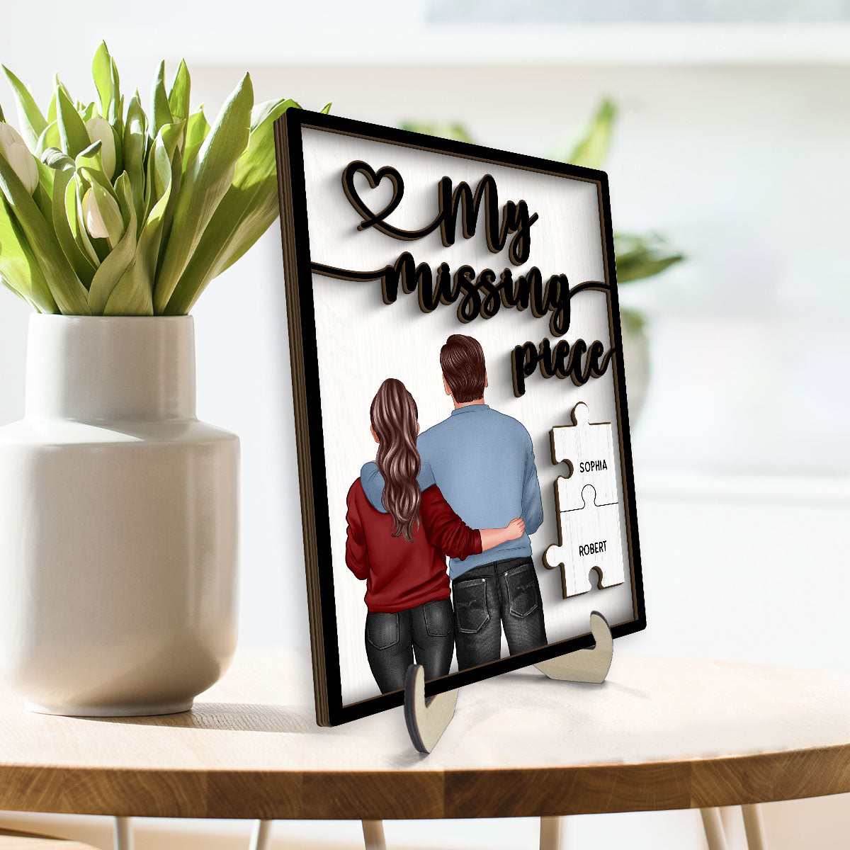 My Missing Piece Couple Standing Back View Valentine‘s Day Gift For Her Gift For Him Personalized 2-Layer Wooden Plaque