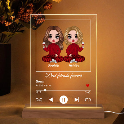 Doll Style Man Woman Guys Girls Gift For Best Friends Favorite Song Personalized Rectangle Acrylic Plaque LED Lamp Night Light