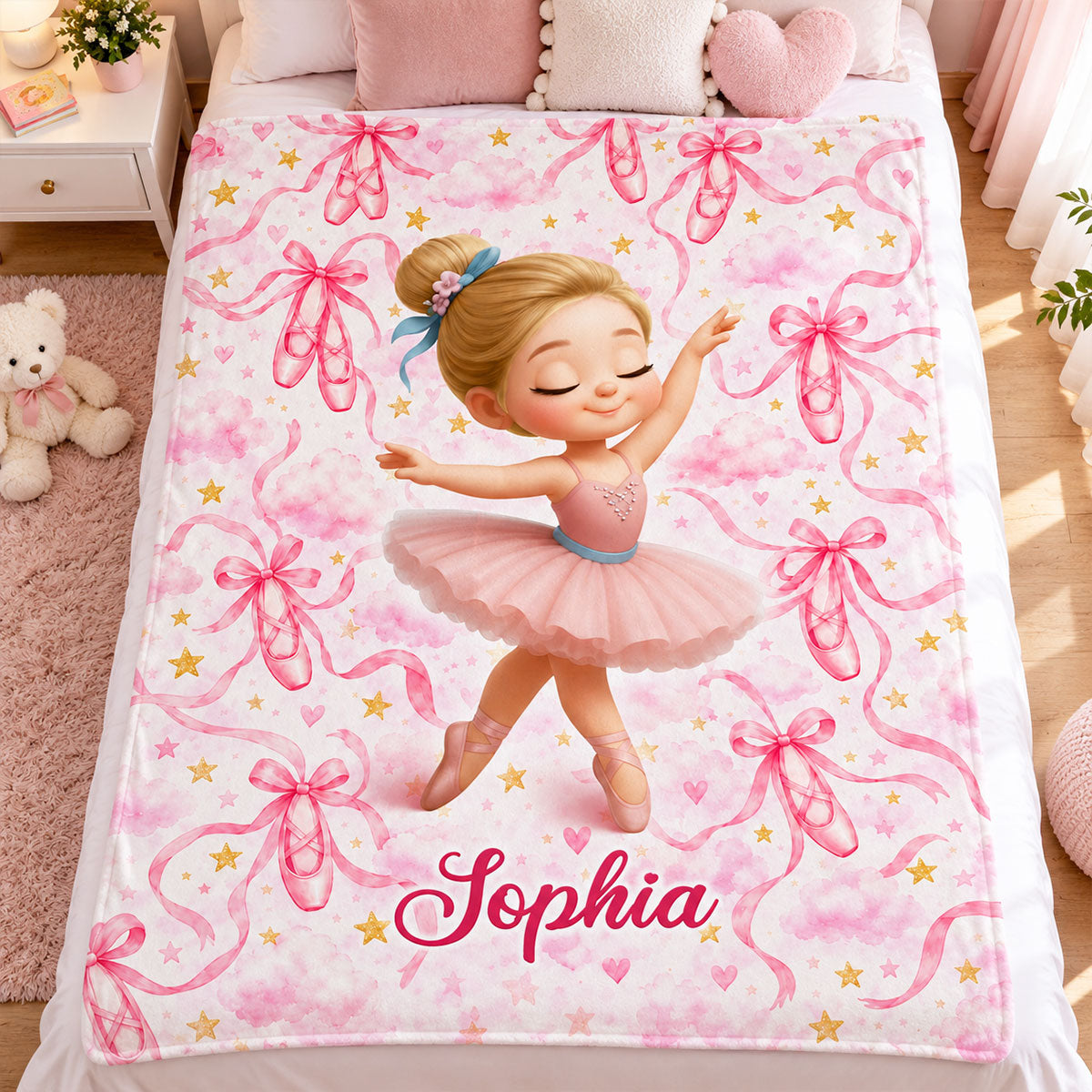 Ballerina Dance Girl Custom Name - Personalized Fleece Blanket - Christmas Gift For Ballerina Girl, Granddaughter, Daughter