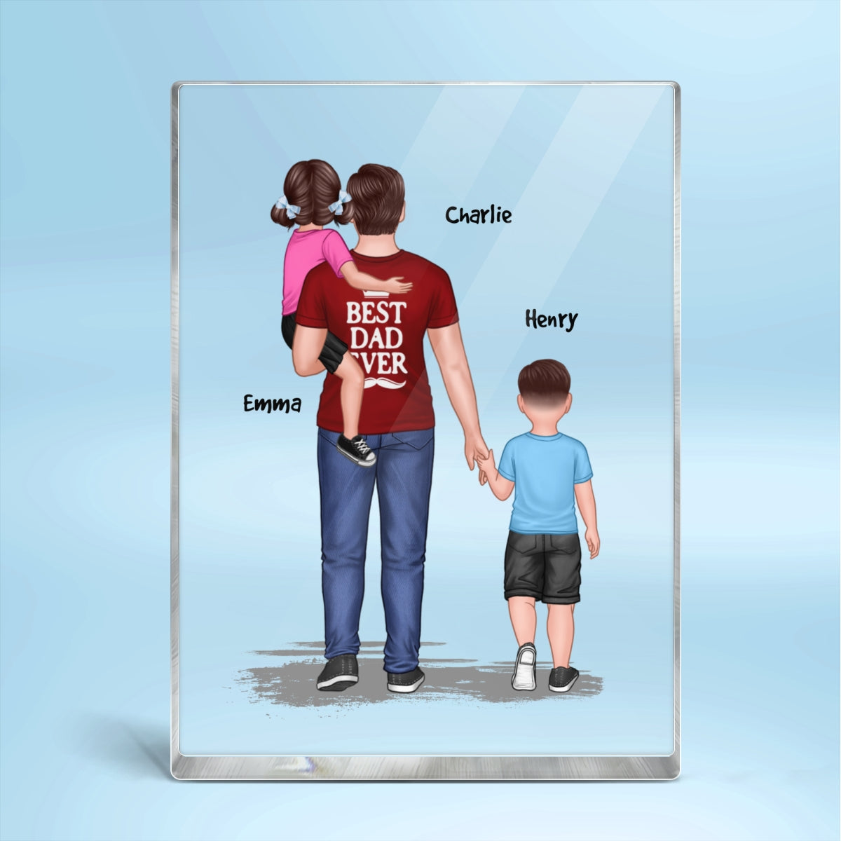 Dad Holding Kids Back View Personalized Vertical Recangle Acrylic Block Plaque