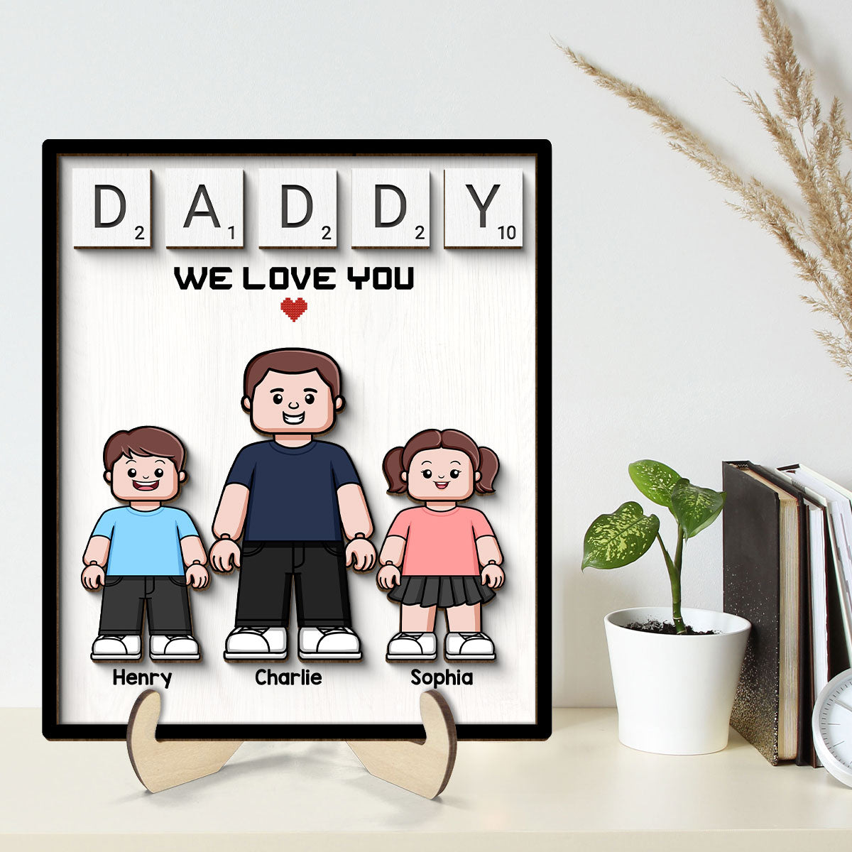 Daddy We Love You Block Characters Personalized 2-Layer Wooden Plaque