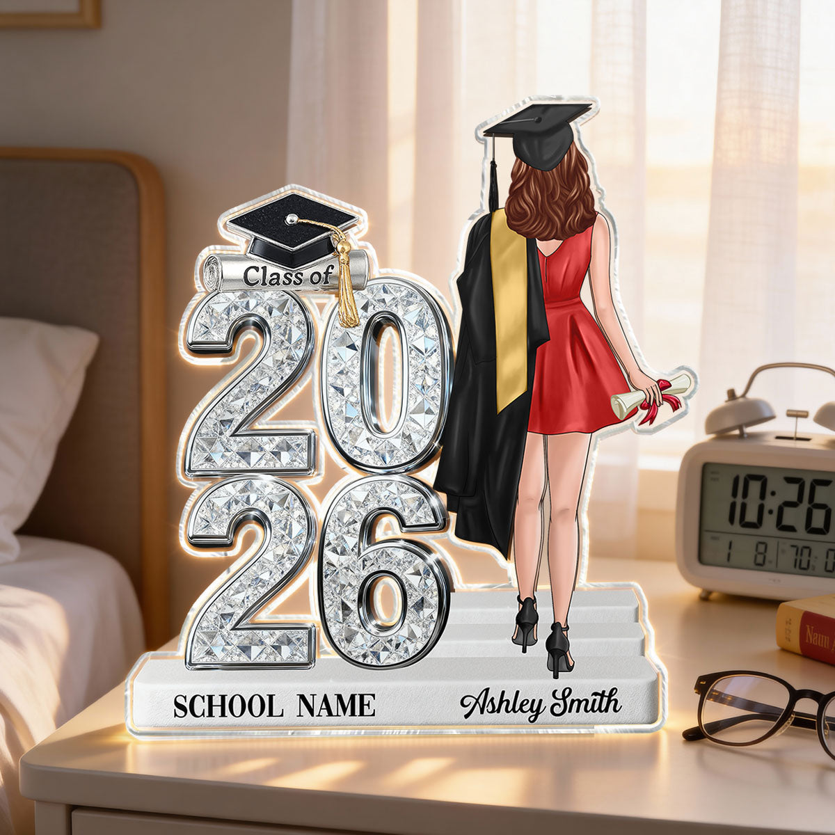 Class Of 2026 2027 Back View Senior Shiny Effect 2D Flat - Personalized Acrylic Block Plaque - Graduation Gift For Graduates, Daughter, Son