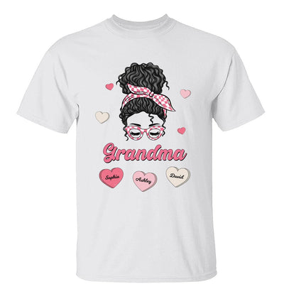 Mom Grandma Pink & White Messy Bun Personalized Shirt