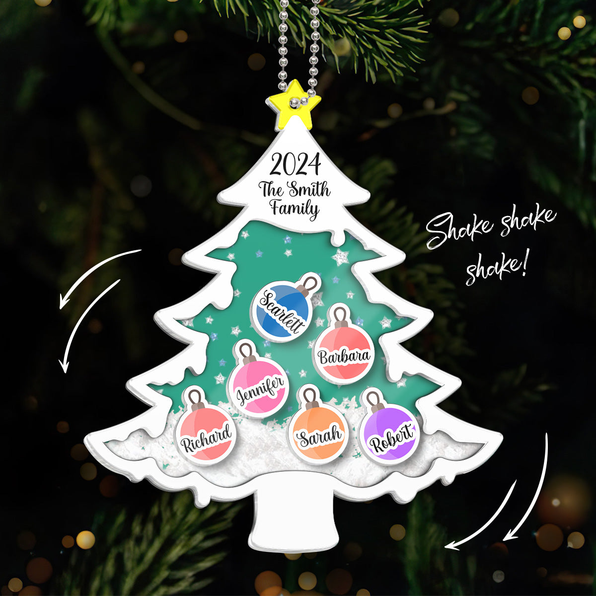Family Christmas Tree Personalized Shaker Ornament, Christmas Gift For Family Members