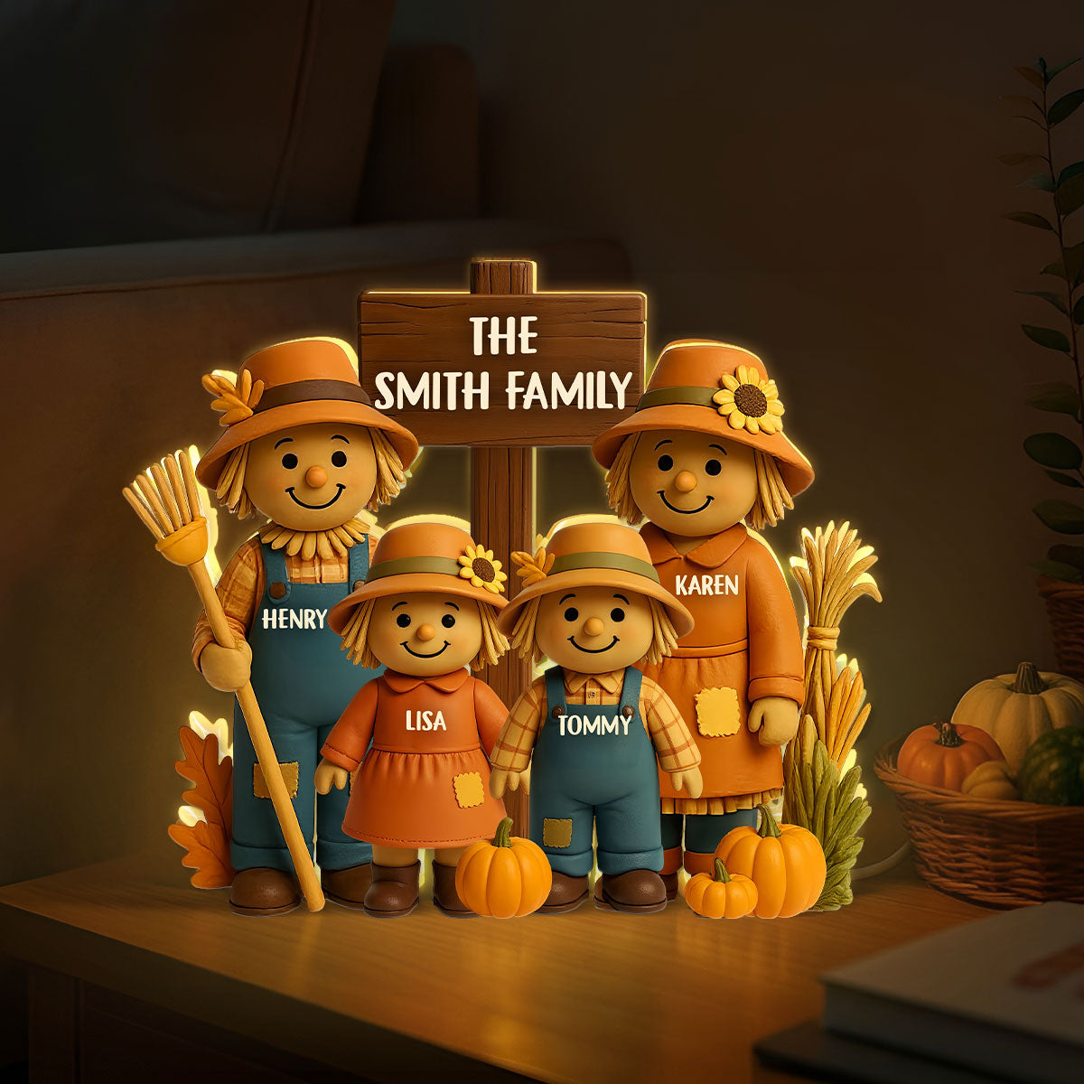 Fall Season Scarecrow Family 3D Effect Personalized Light Box