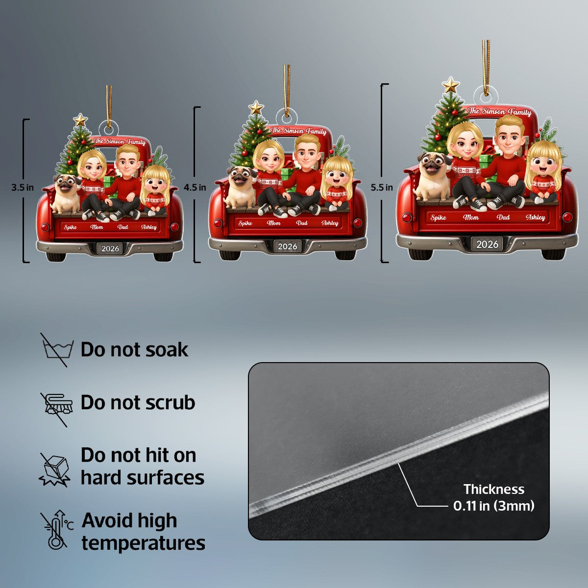 Family Sitting On Christmas Truck Personalized Acrylic Ornament, Christmas Gift for Husband, Wife