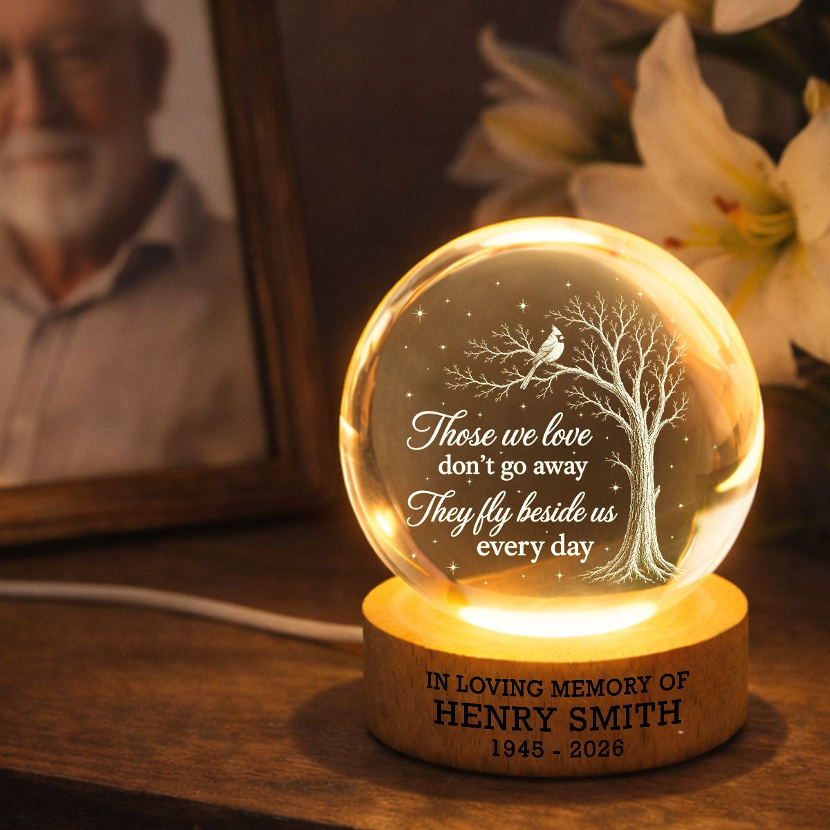 Those We Love Cardinal Tree Memorial - Personalized Crystal Ball - Memorial Gift, Sympathy Gift For Loss Of Loved One