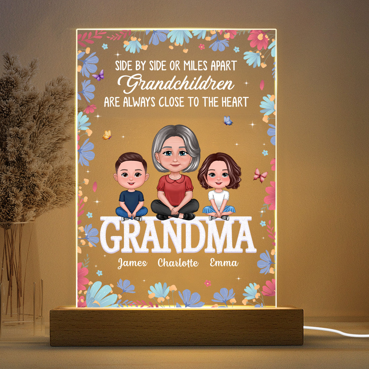 Pretty Doll Grandma Grandkids On Text Personalized Acrylic LED Night Light