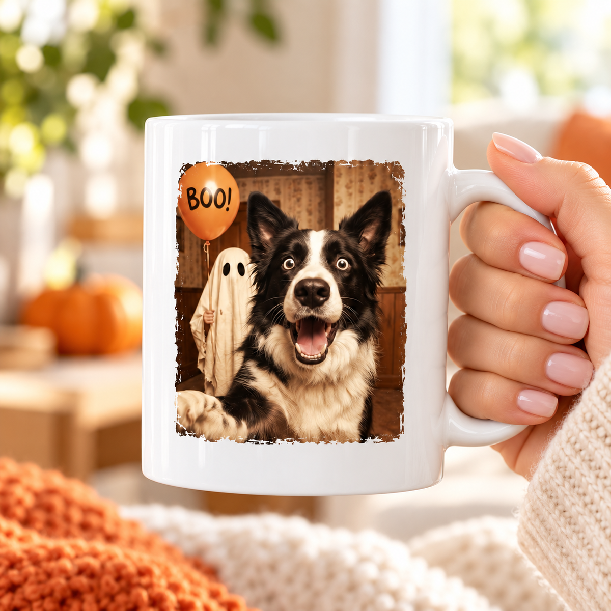 Custom Dog Cat Photo Halloween - Personalized Mug - Trendy Vintage Spooky Tee for Pet Moms