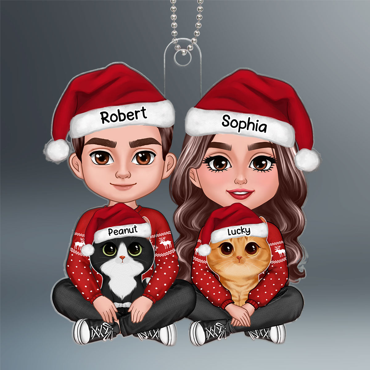 Couple Crossed Leg & Cute Watercolor Cats Christmas Gift For Cat Lovers Personalized Acrylic Ornament