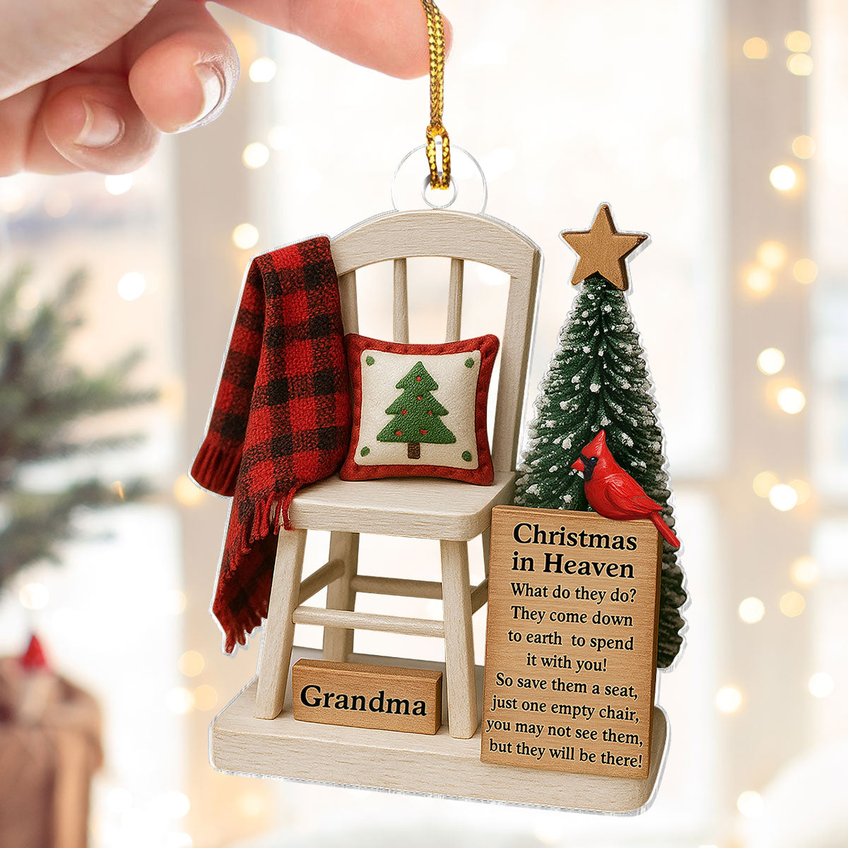 Christmas In Heaven Save A Seat - Personalized Acrylic Ornament - Christmas Memorial Keepsake For Family