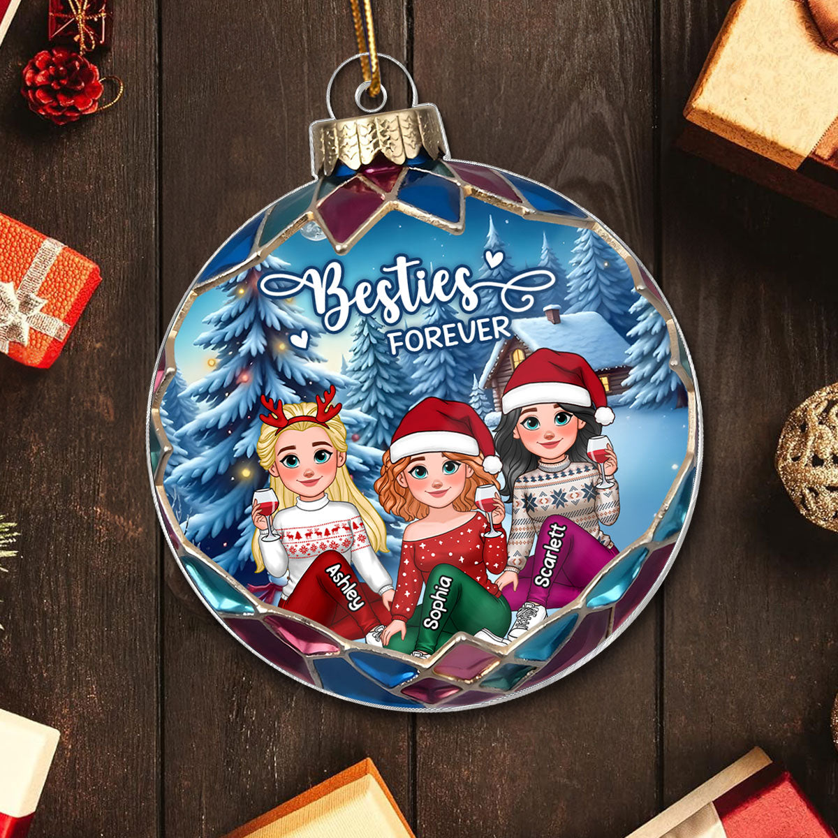 Animated Besties Beautiful Christmas Personalized Acrylic Ornament, Gift For Family