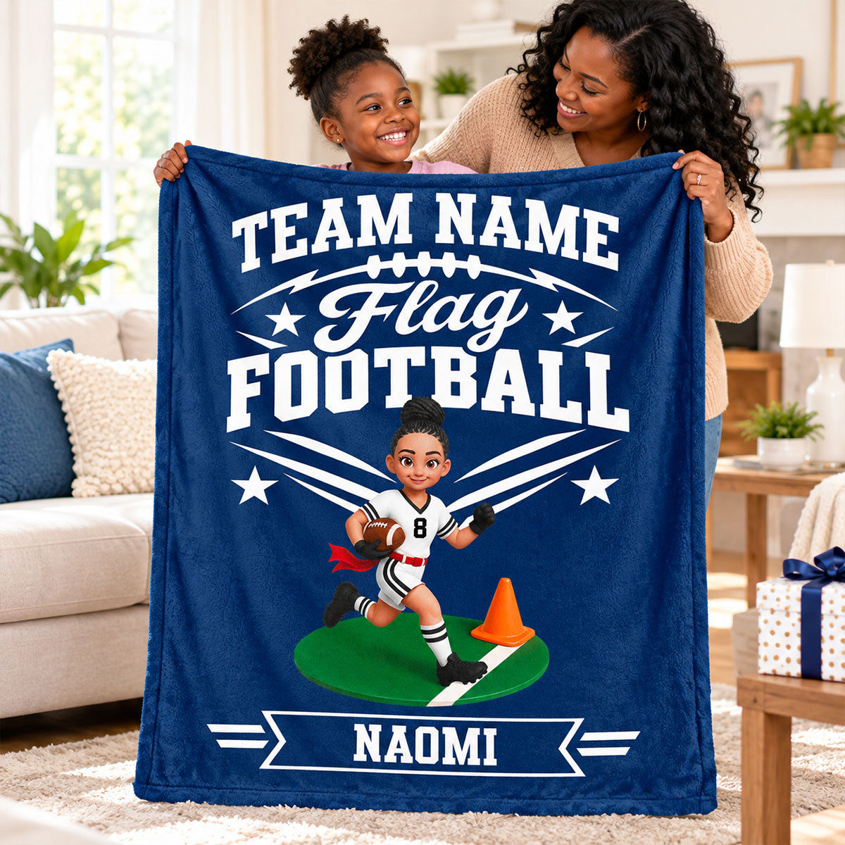 Flag Football Player Custom Name And Team Name - Personalized Fleece Blanket - Christmas Gift For Flag Football Players, Grandson, Son, Granddaughter, Daughter