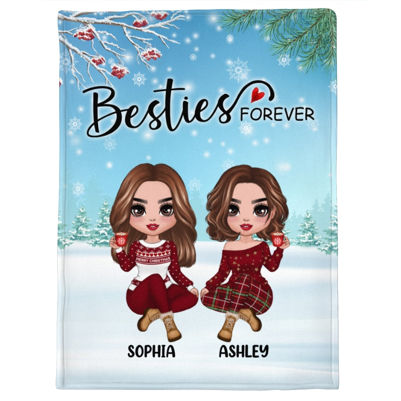 Doll Besties Sisters Sitting Christmas Personalized Fleece Blanket
