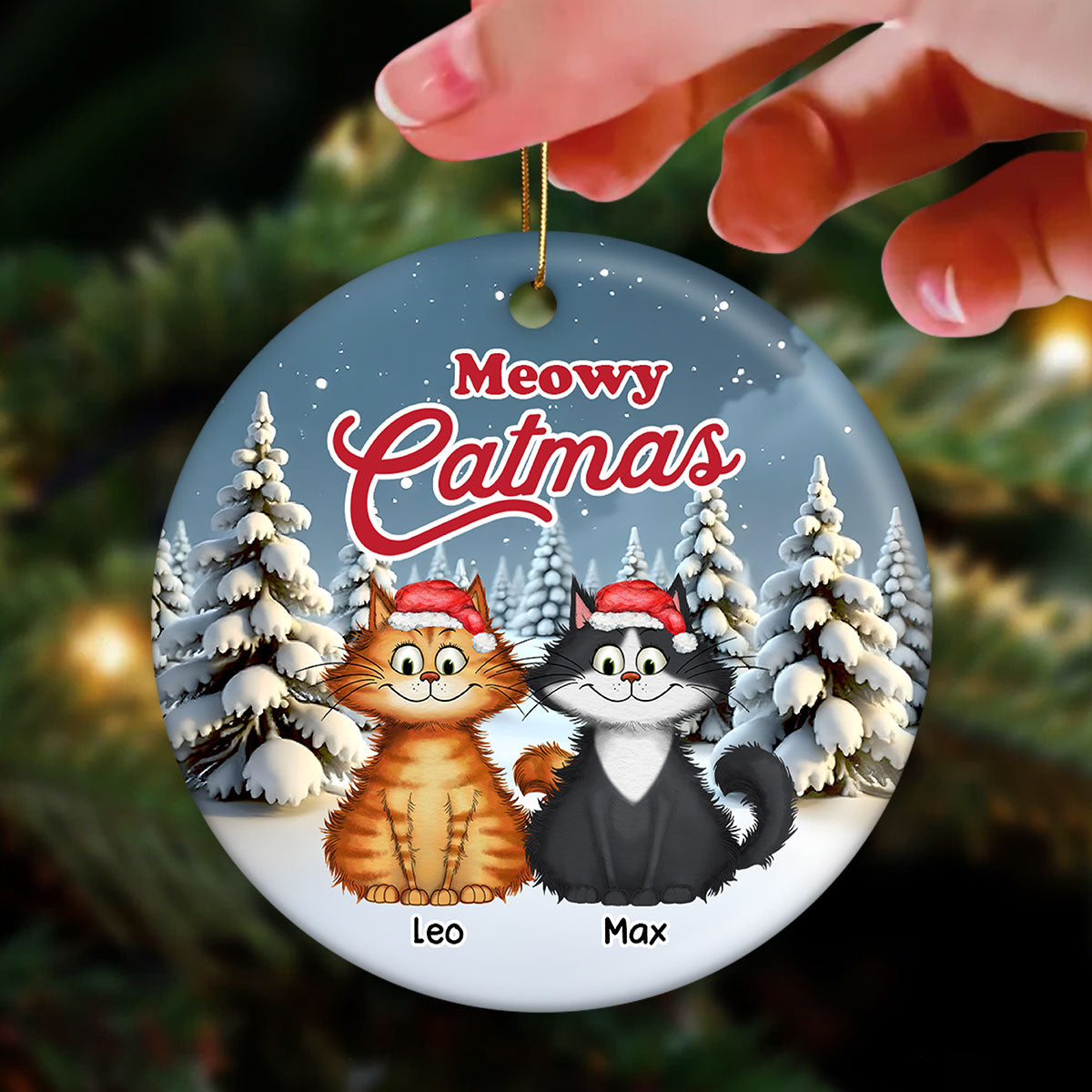 Meowy Catmas Quirky Cats Christmas Decor For Cat Lover Personalized Ceramic Ornament