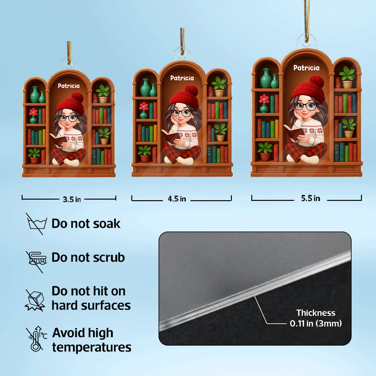 Christmas Cozy Vibe Pretty Girl Reading Book In Arched Bookshelf - Personalized Acrylic Ornament