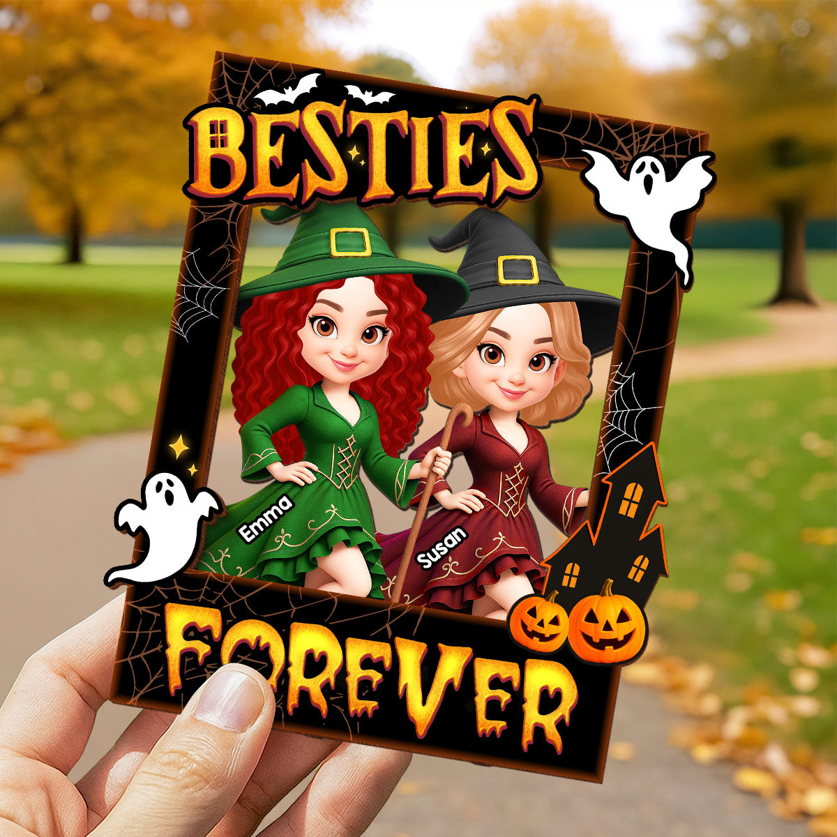 Besties Sisters Witch Photo Booth Frame Personalized 2-Layer Wooden Plaque