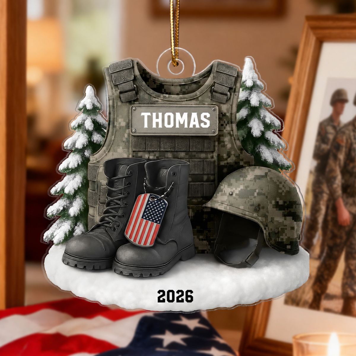 3D Effect Military Uniform Boots And Helmet - Personalized Acrylic Ornament