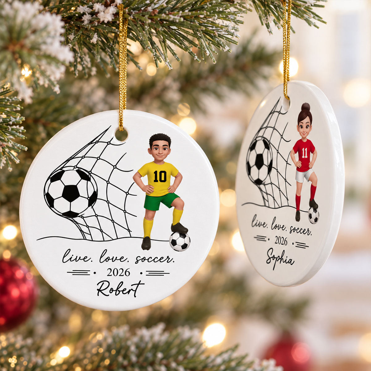 Live Love Soccer Girl Boy - Personalized Ceramic Ornament - Christmas Gift For Daughter, Gift For Son