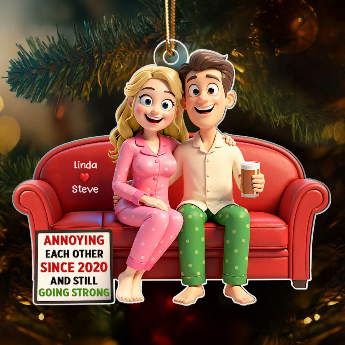 Cartoon Couple Annoying Each Other - Personalized Acrylic Ornament - Christmas Gift for him, Gift for her