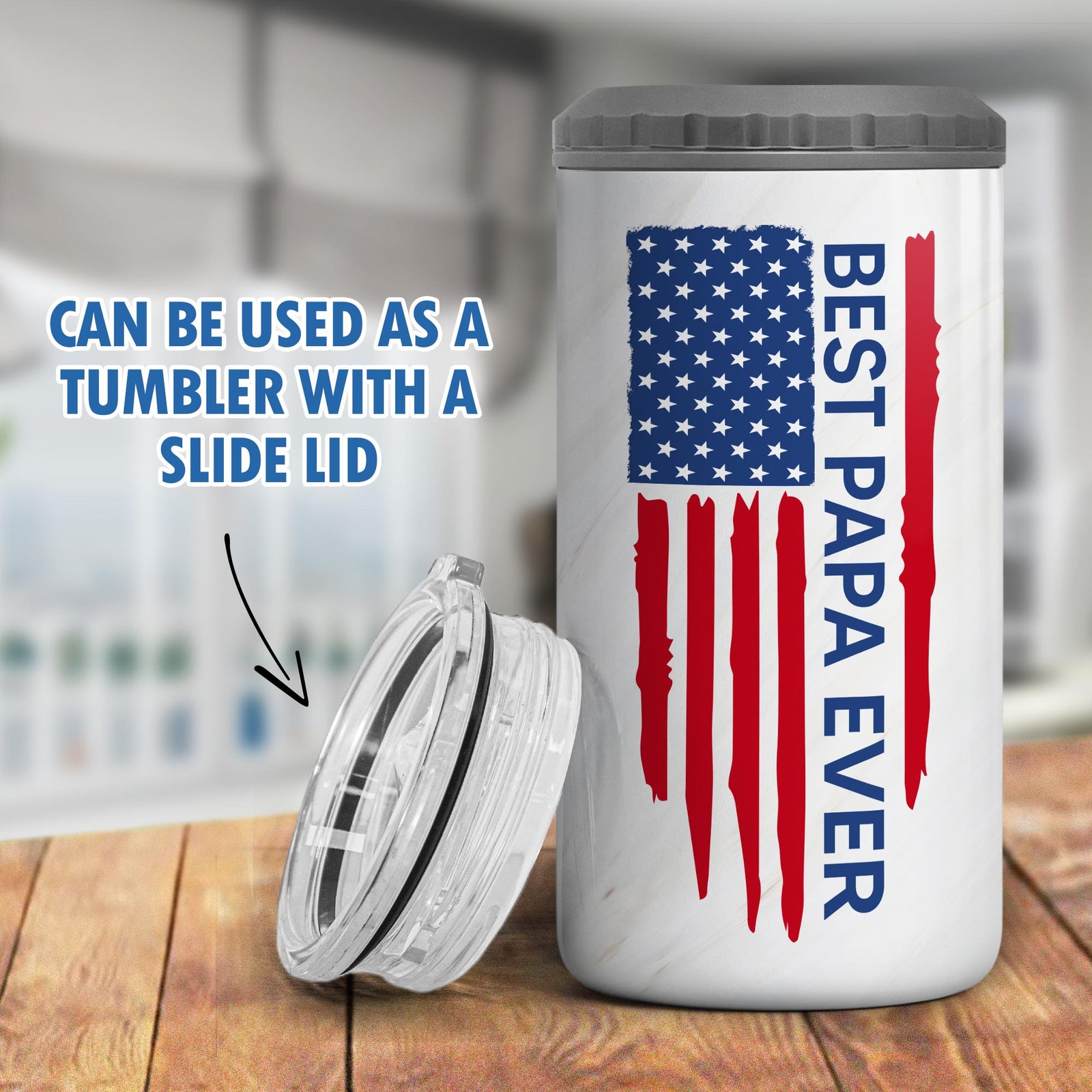 Best Papa Ever Gift For Grandpa Nation Flag Fist Bumps Outline Personalized 4-in-1 Can Cooler