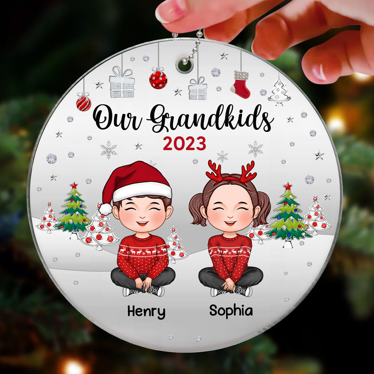 Our Grandkids Metal Snow Personalized Acrylic Ornament