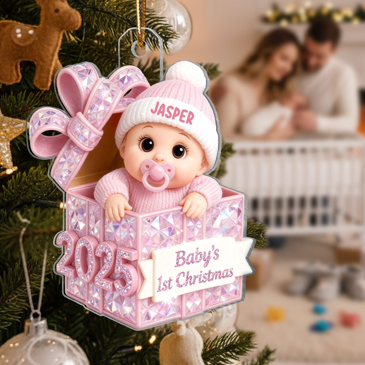 3D Shining Effect Pastel Color Baby's First Christmas - Personalized Acrylic Ornament