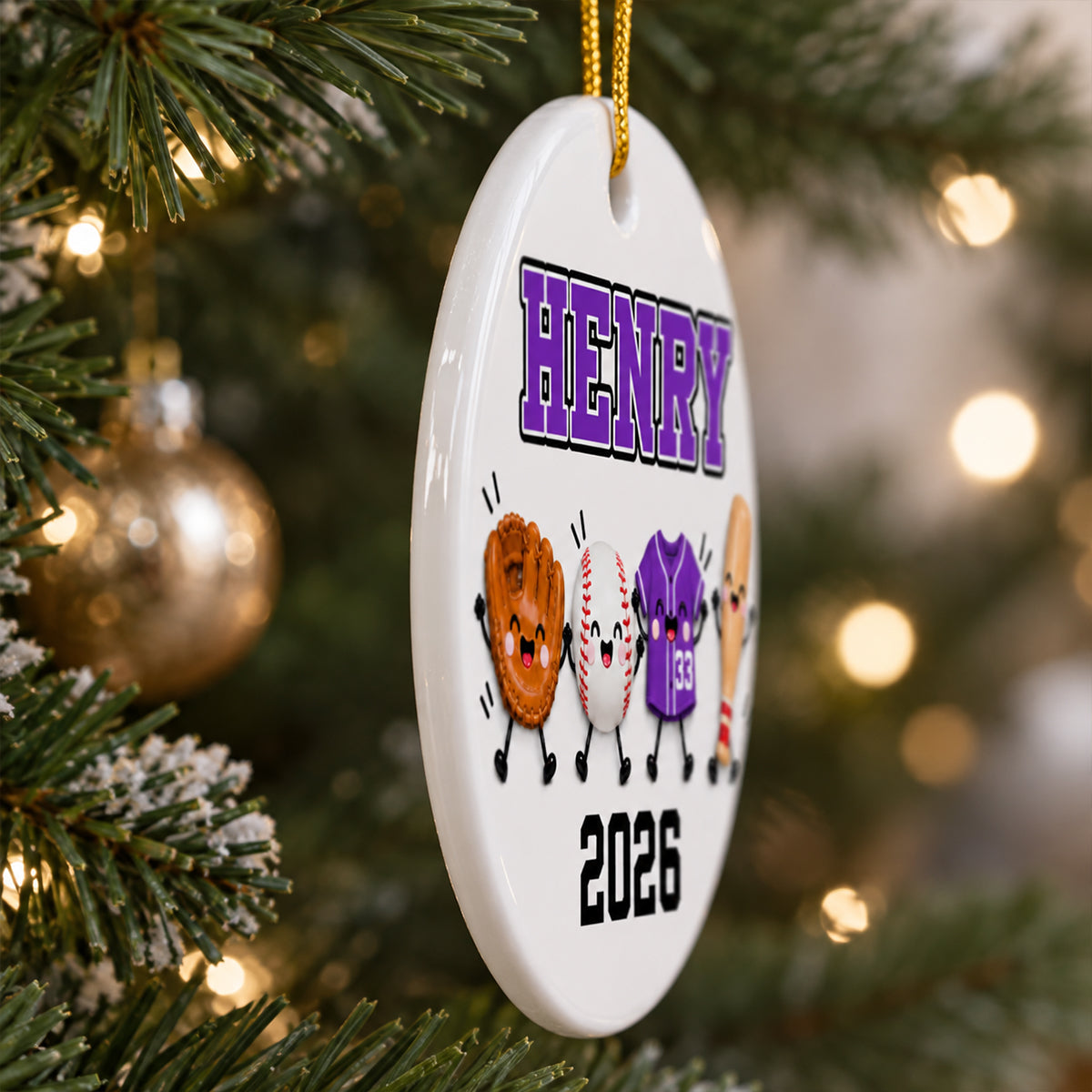 Baseball Things 2D Flat - Personalized Ceramic Ornament – Custom Name Baseball Christmas Keepsake Gift for Player, Son, Daughter, Teen