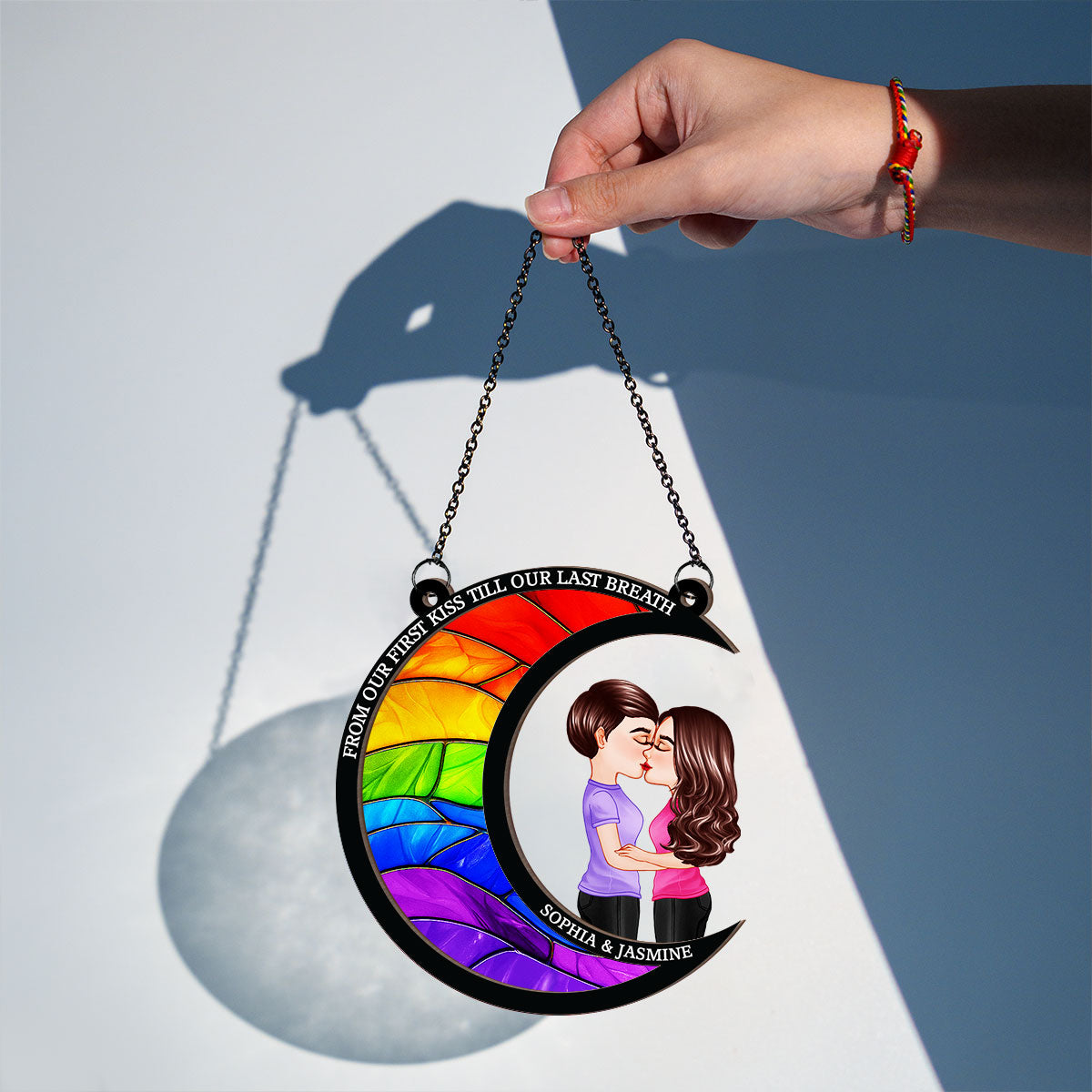 LGBT Couple From Our First Kiss Till Our Last Breath Personalized 2-Layer Suncatcher, Pride Month Gift For Him, For Her