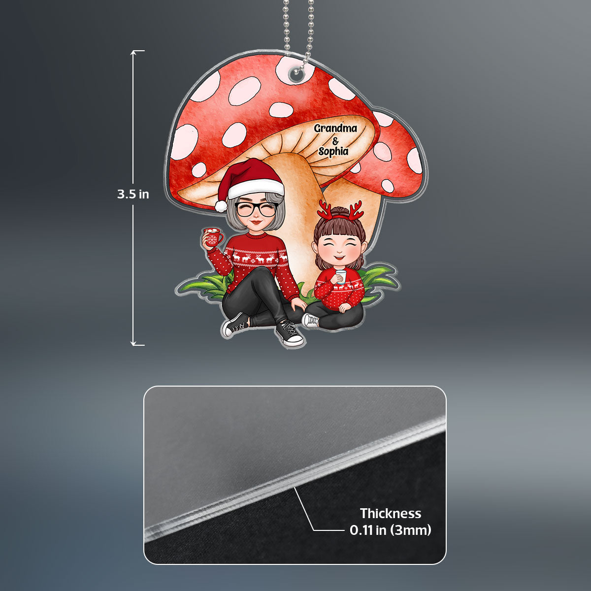 Grandma Grandkid Sitting Under Mushrooms Personalized Acrylic Ornament