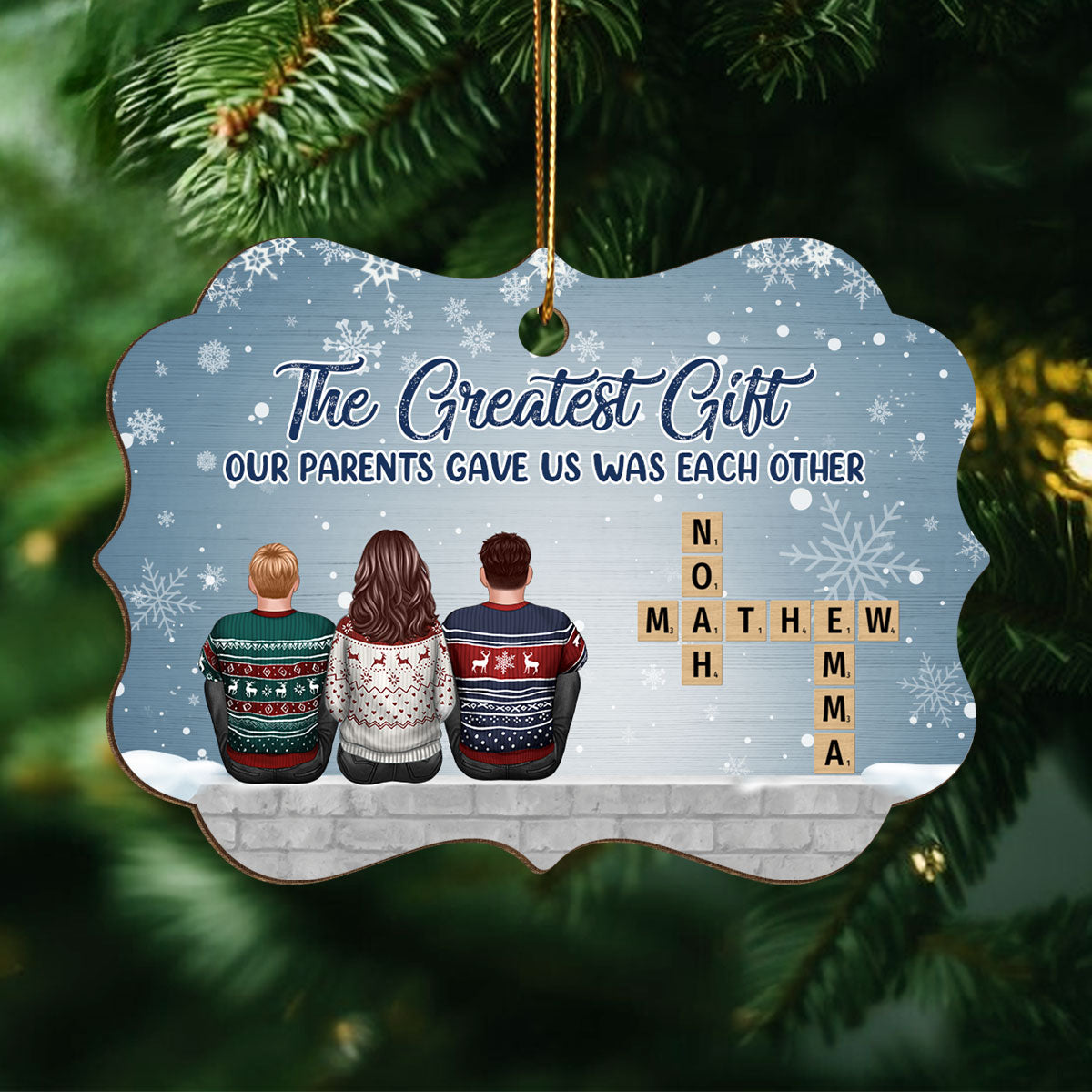 The Greatest Gift Our Parents Gave Us Was Each Other Crossword Puzzle Art Personalized Wooden Ornament - Created In A Moment, Treasured Forever
