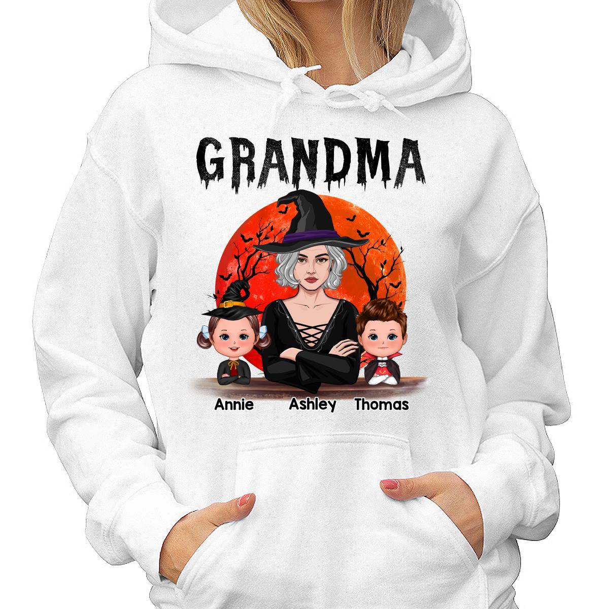 Grandma Mom Witch With GrandKids Halloween Woman Vector Personalized Shirt