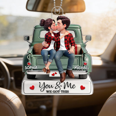 Forever Love Couple Kissing On The Truck - Personalized Acrylic Car Hanger - Valentine's Day Gift For Couple, For Him, For Her