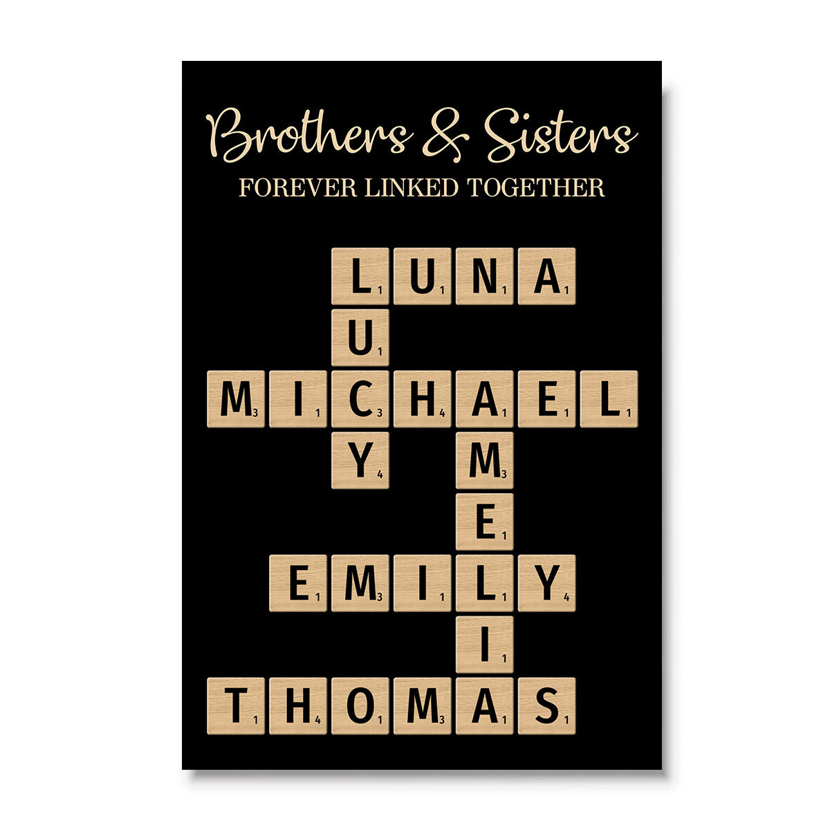 Brothers & Sisters, Forever Linked Together Crossword Puzzle Art Personalized Poster, Gift For Brothers, Sisters, Siblings, Family
