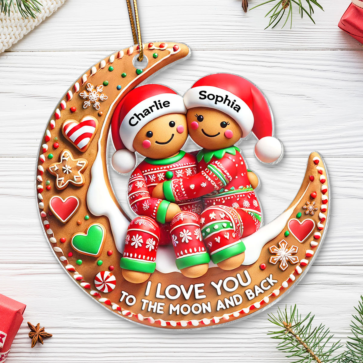 3D Effect Gingerbread Couple I Love You To The Moon And Back Personalized Acrylic Ornament, Christmas Gift For Him, For Her