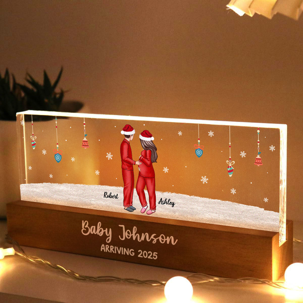 Personalized Pregnancy LED, Expecting Family Christmas Personalized Acrylic Block LED Night Light, New Mom Christmas Gift