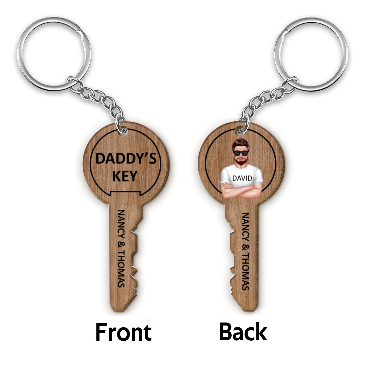 Dad Grandpa‘s Key Key Shape Personalized Wooden Keychain