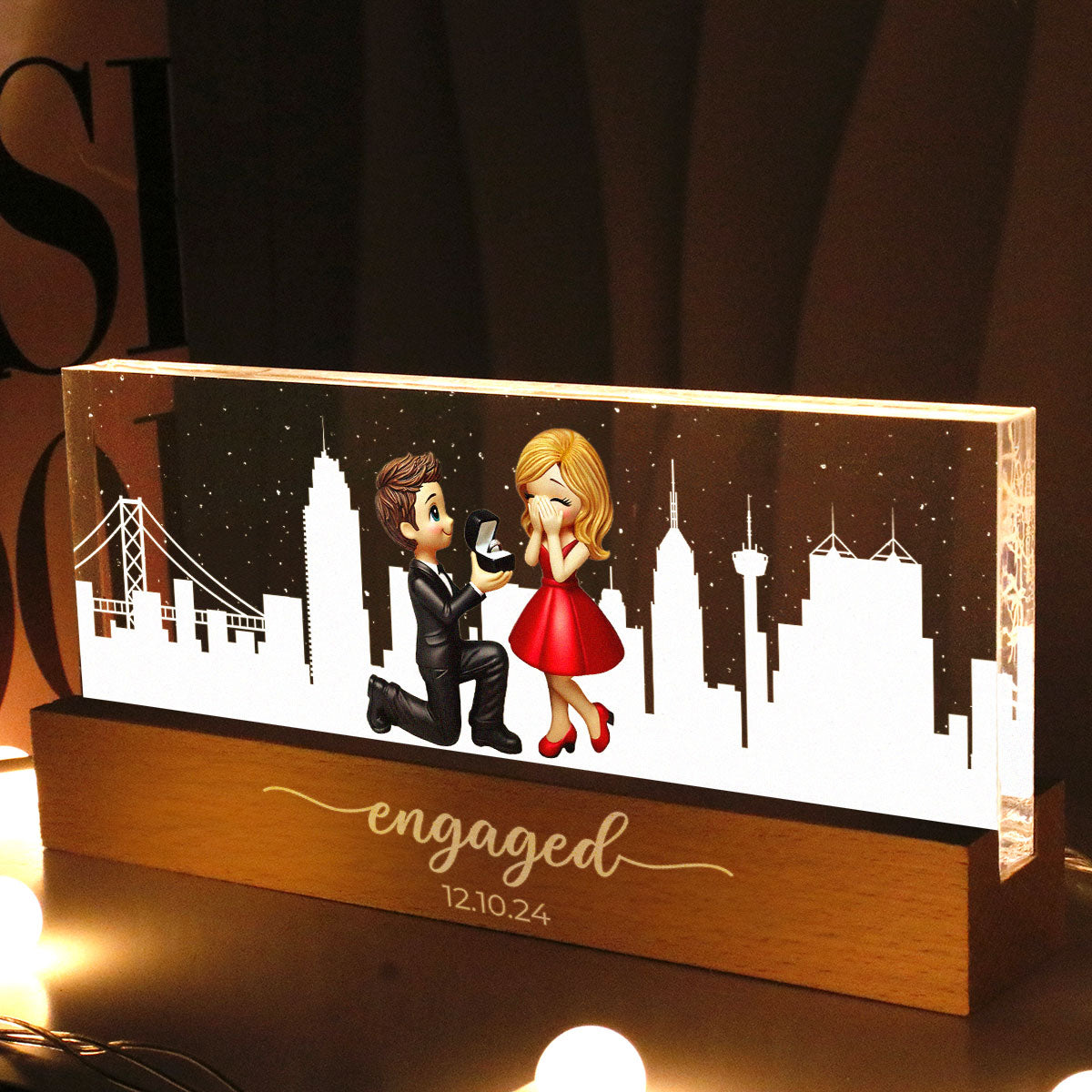 Personalized Skyline LED Night Light Anniversary Gift, Engagement Gift, Bridal Shower Gift for Couple, Best Friends