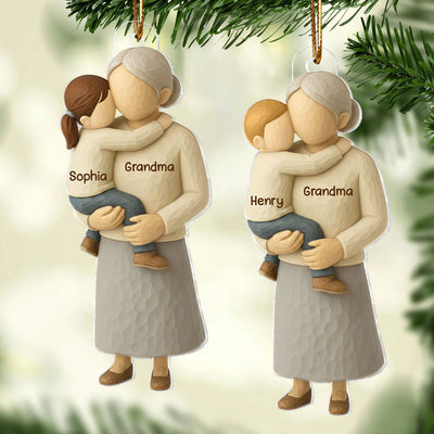 Grandma Hugging Grandkid - Personalized Acrylic Ornament - Heartwarming Christmas Gift for Grandma