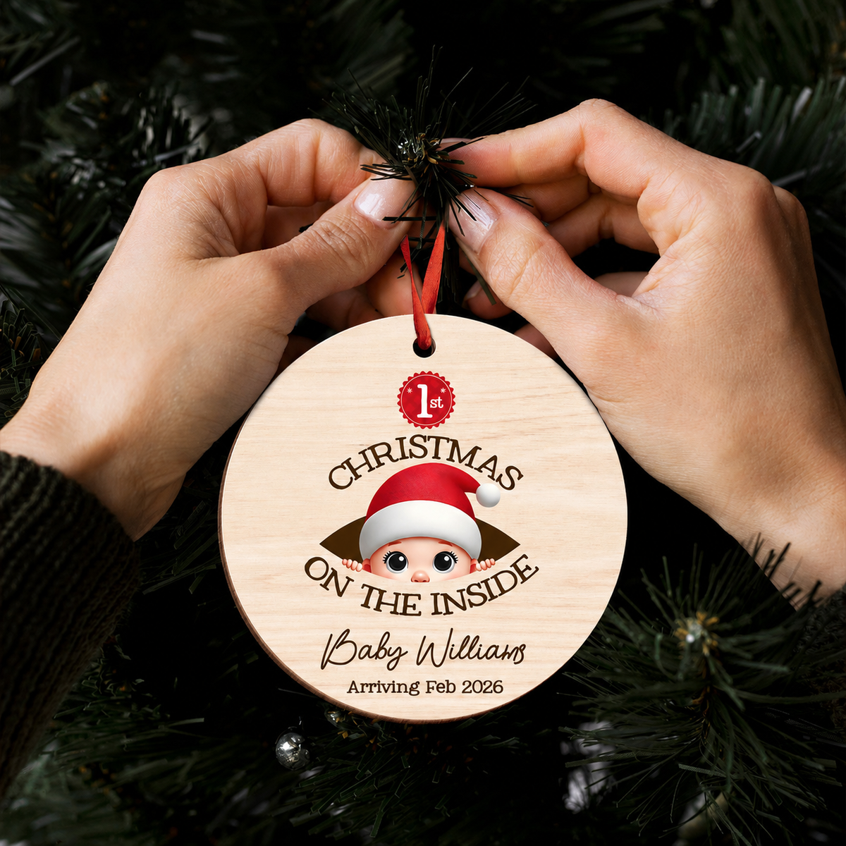Personalized Baby's First Christmas On the Inside Wooden Ornament, Custom Pregnancy Reveal Ornament, Expecting Parents
