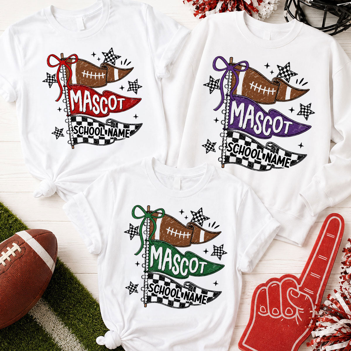 Custom Football Mascot Pennant - Personalized Shirt - School Spirit Shirt, Game Day Shirt For Football Mom