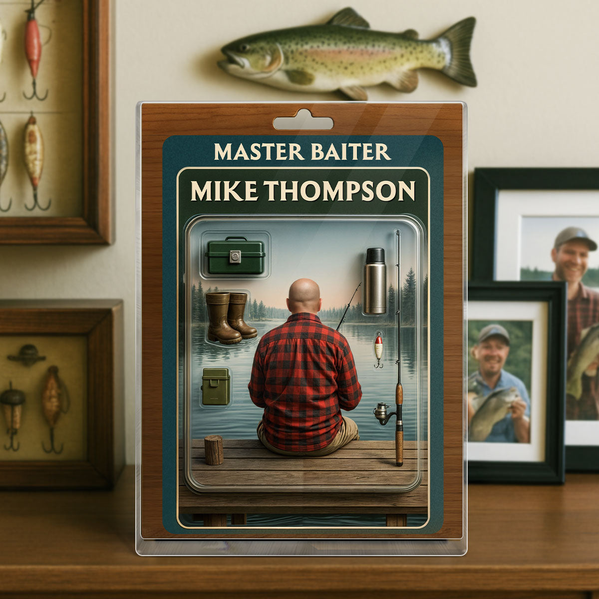 Fishing Dad Grandpa Man Realistic Figure Style Personalized Acrylic Block Plaque