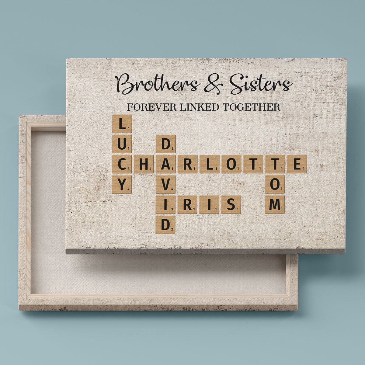 Brothers & Sisters Forever Linked Together Crossword Puzzle Art Personalized Wrapped Canvas