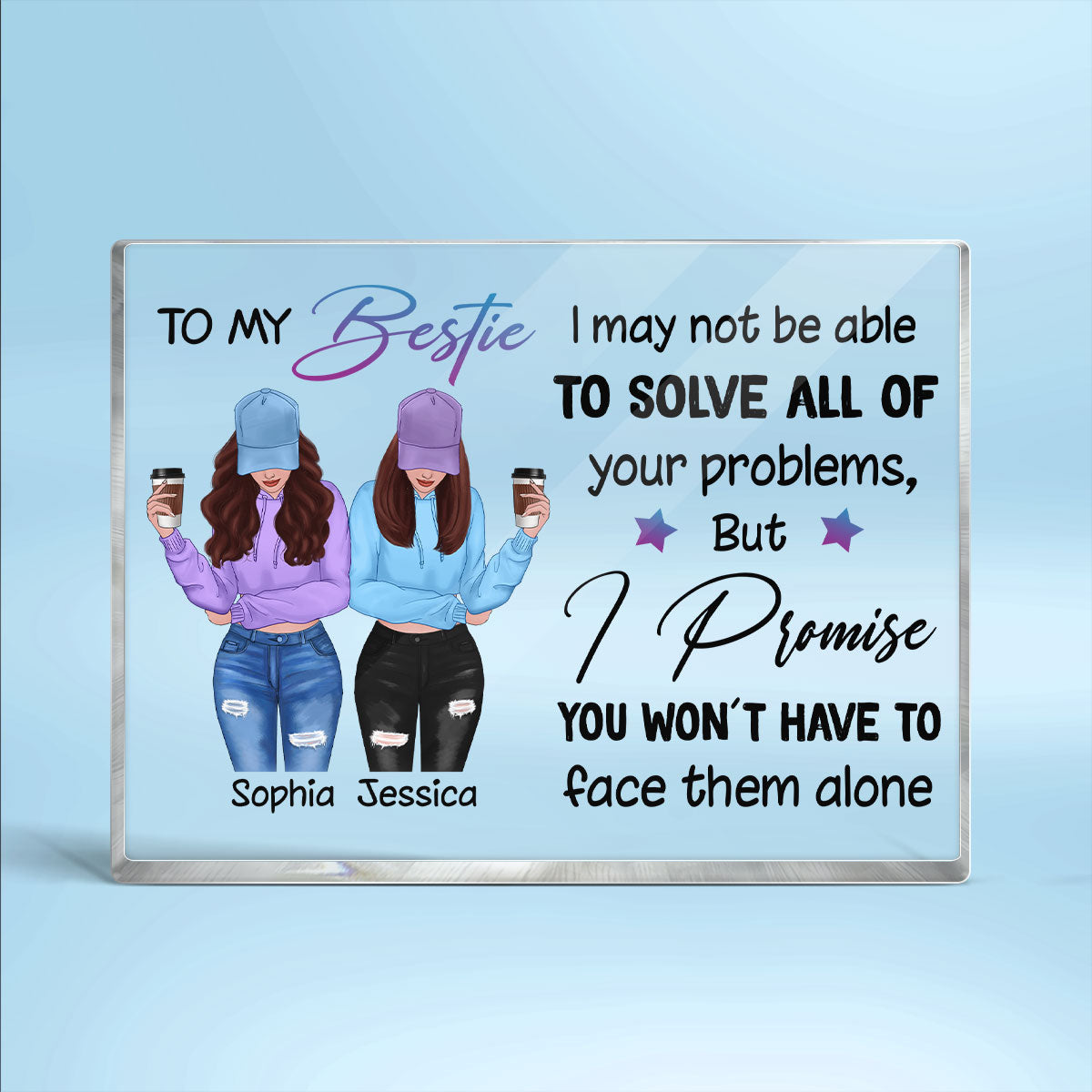Front View Besties To My Bestie Personalized Personalized Horizontal Acrylic Block Plaque