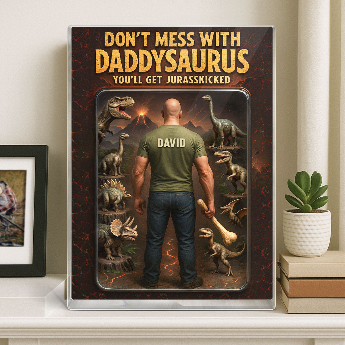 3D Effect Don't Mess With Daddysaurus Custom Figure Personalized Flat Rectangle Acrylic Block, Gift For Dad