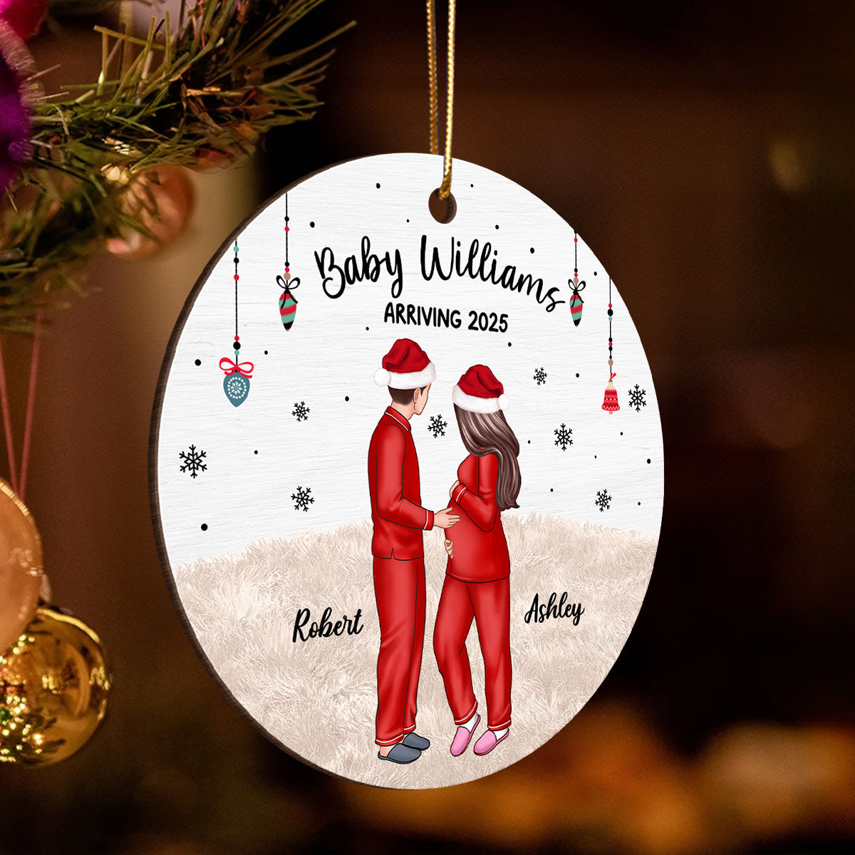 Pregnant Couple and Pet Keepsakes - Personalized Wooden Ornament - Christmas Gift