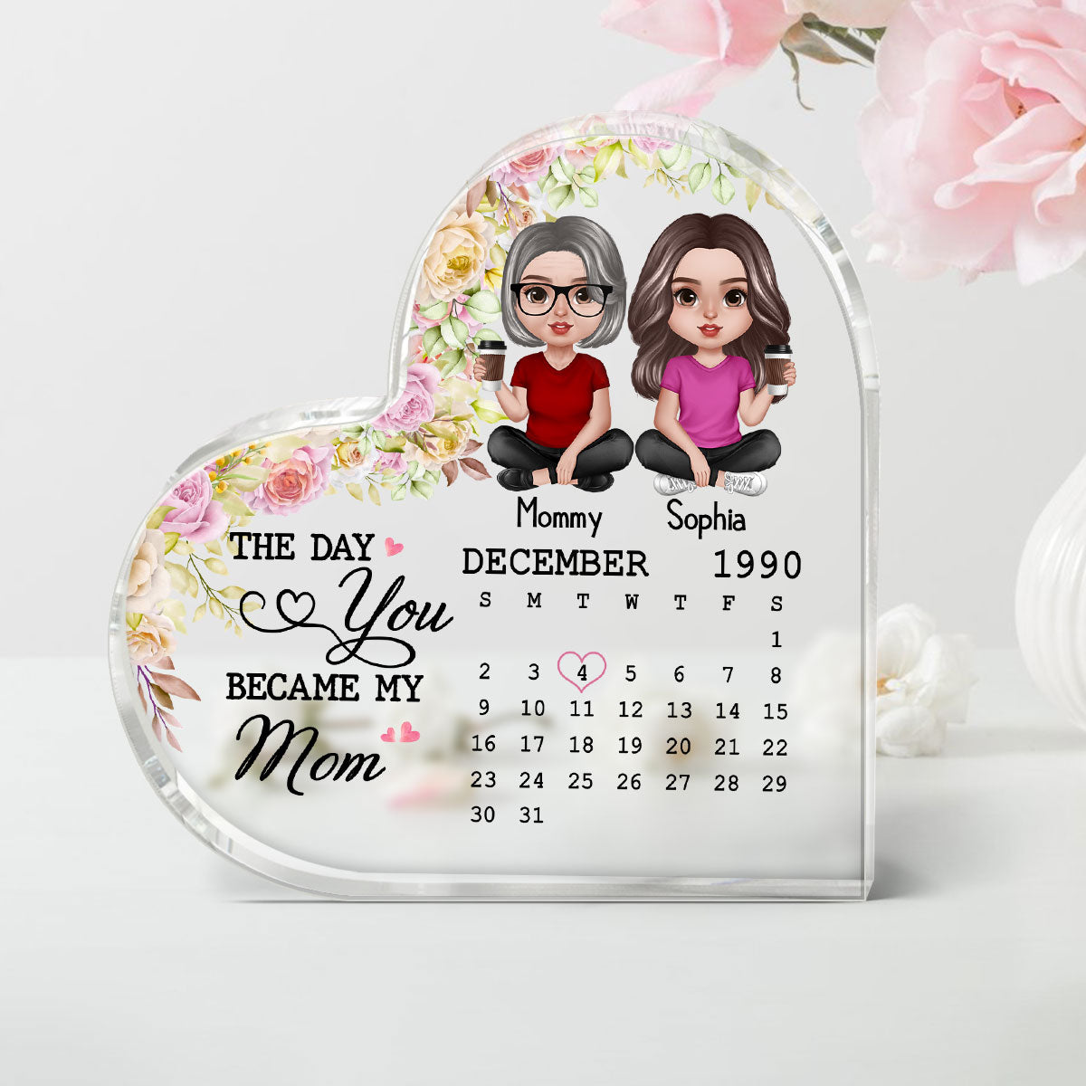 Doll Mother Daughter Realistic The Day You Became My Mom Personalized Acrylic Heart Plaque