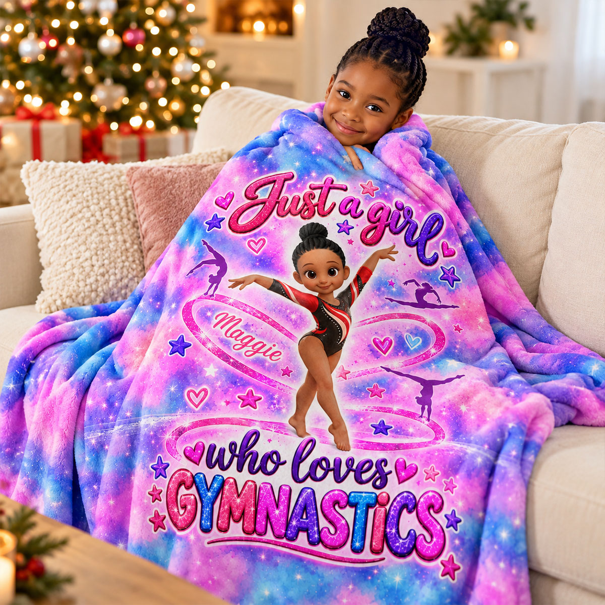 Just a Girl Who Loves Gymnastic - Personalized Fleece Blanket - Christmas Gift for Daughter, Granddaughter